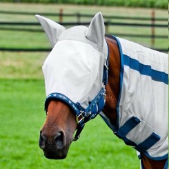 Masque intégral bonnet anti-mouches poney au trait avec oreilles Horze Gris